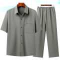 Summer Ice Silk Shirt Men's Short Sleeve Middle-Aged and Elderly Dad Summer Wear Suit Old Grandpa Summer Clothes Men's Long Sleeve. 