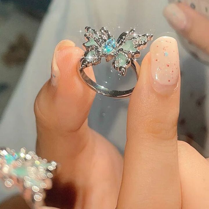 Finger Ring Butterfly Turquoise Ring Blue Enamel Butterfly Ring