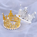 Mini Crown Cake Topper Crystal Pearl Tiara Children Hair Ornaments Kids Birthday Party Cakes Dessert Accessories Elegant Wedding Supplies 1Pcs. 