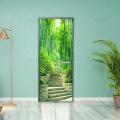 Natural Style Door Green Deep Forest Waterfall Scene Poster Vinyl PVC Waterproof Scratch Resistant Self-adhesive Door Sticker. 