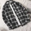 Yfashion Men Cotton Plaid Printing Shirt Fashionable Simple Large Size Casual Loose T-shirt Long Sleeves Cardigan Tops. 