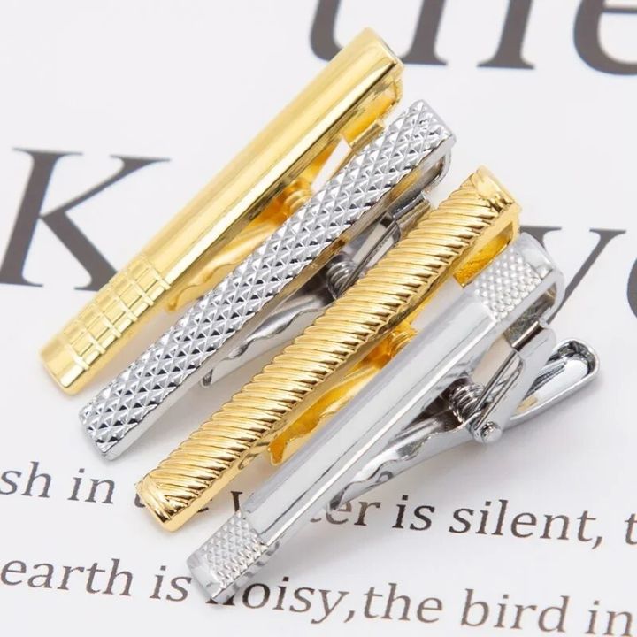 Silver Tie Clip Set For Men | 4 Classic Designs Tie Clips & Pins | For Business, Weddings & Formal Wear | Durable & Elegant