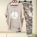 1 Set T-shirt Pants O-Neck Two Piece Set Asymmetrical Lace-up T-shirt Pants. 