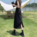 Women's Blue Split Denim Skirt Summer Mid-Length 2024 New Year Small High Waist a Word Hip Skirt. 