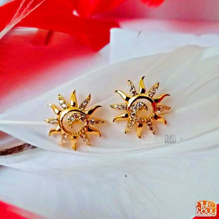 Gold Plated Sun Earrings White Stone Guaranteed Earring 18k - FREE BOX INCLUDED