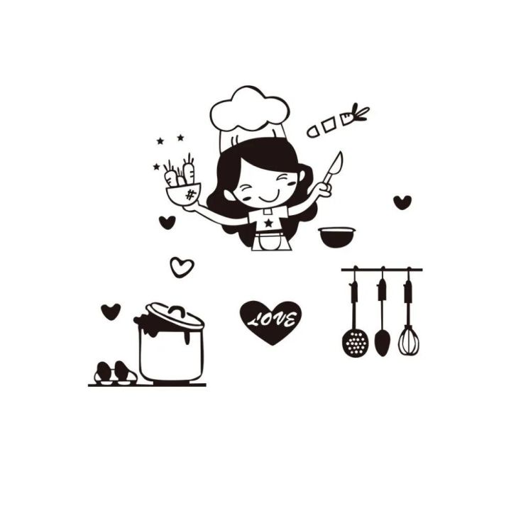 Waterproof%20Cartoon%20Happy%20Girl%20Chef%20Sticker%20Cute%20Black%20Loves%20Cooking%20Wall%20Sticker%20Non-toxic%20PVC%20Kitchen%20Decal%20Kitchen%20-%20Image%209
