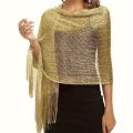 Fashion Bright Silk Sunscreen Shawl Hijab Gold Silver Shiny Scarves For Women Lace Tassel Party Evening Dress Scarf. 