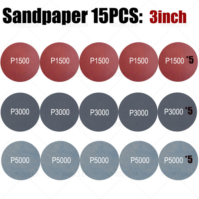 【Folio & Light】6/5/4/3inch Sanding Disc Hook And Loop Sandpaper Abrasive Buffing Polishing Wheel Set 800/1200/2000/300/5000 Grit Polish Tools