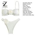 Zentora Tube Top Briefs Bikini Set Stylish 3d Flower Bikini Set for Women High Waist Briefs Bandeau Bra Quick Drying Swimsuit Beachwear for Beauties Flower Suspender Swimsuit. 