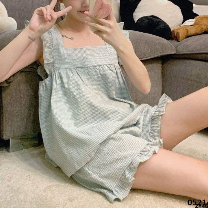 Suit%20Women's%20Tank%20Top%20Summer%204%20Cute%20Year%20Pajamas%20Loungewear%20New%20Shortless%20Ear%20Belt%20Wooden%20Sleeve%20French%20202%20Season%20-%20Image%205