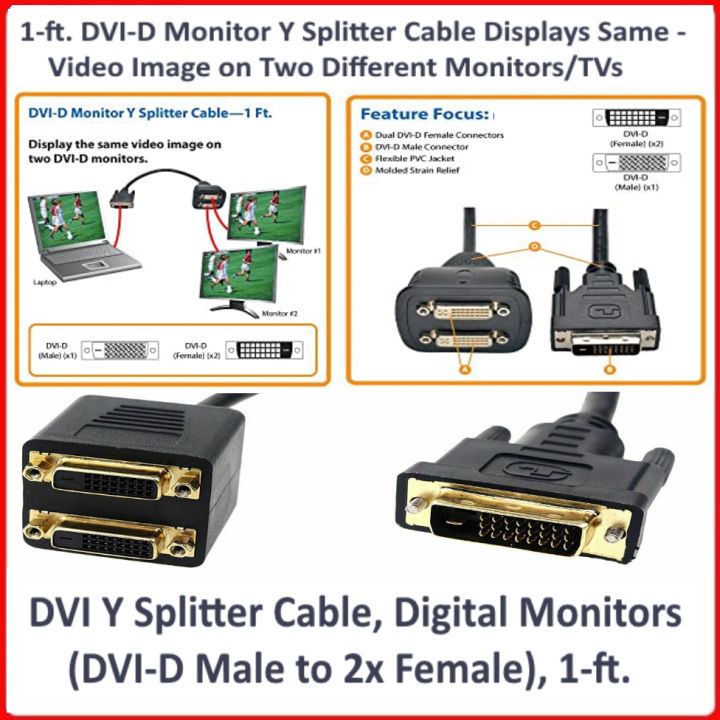 DVI%20Y%20Splitter%20Cable,%20Digital%20Monitors%20(DVI-D%20Male%20to%202x%20Female),%201-ft.%20-%20Image%206