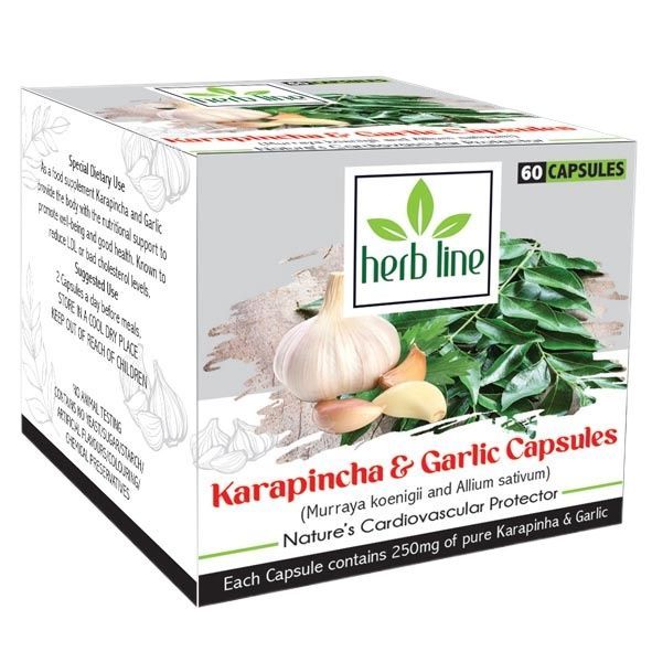 HERB LINE Karapincha And Garlic Capsules - Murraya Koenigii And Allium Sativum - 250mg