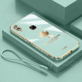 For Samsung Galaxy A20 A30 Back Cover with Lanyard Luxury Shiny Plating Maple Leaf Camera Lens Protection Square Edge Bumper Soft Silicone Protective Phone Case. 