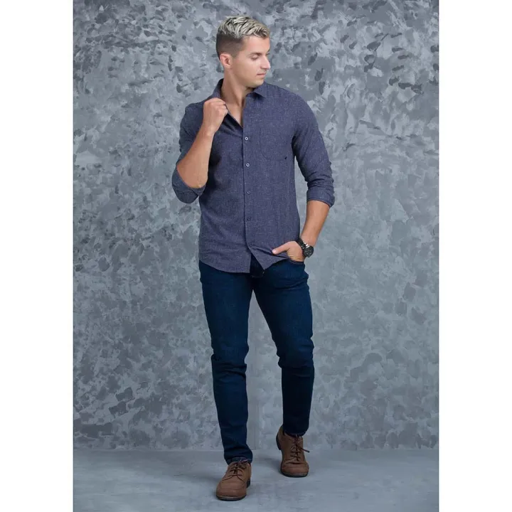 Casual Wear Detailed Linen Long Sleeve Shirt