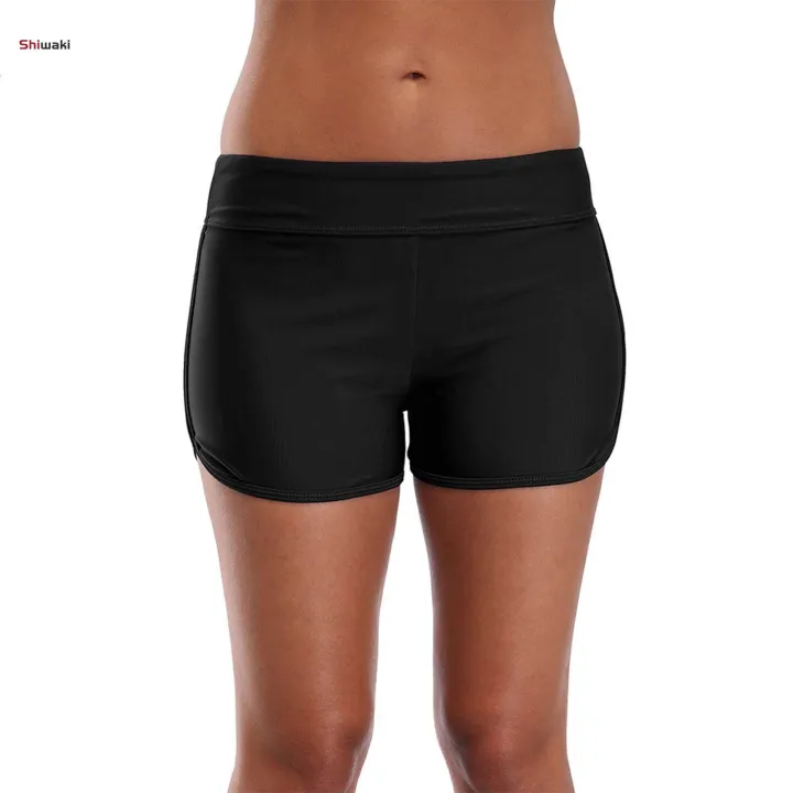 Women%20Swimsuit%20Shorts%20Stretch%20Solid%20Trunks%20Board%20Shorts%20Mid%20Waist%20Tankini%20Summer%20Swim%20Bottoms%20Beach%20-%20Image%203