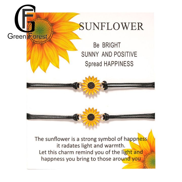 Green forest 1 Set Friendship Card Bracelets Sunflower Dripping Oil Adjustable Bracelets for Daily Wear