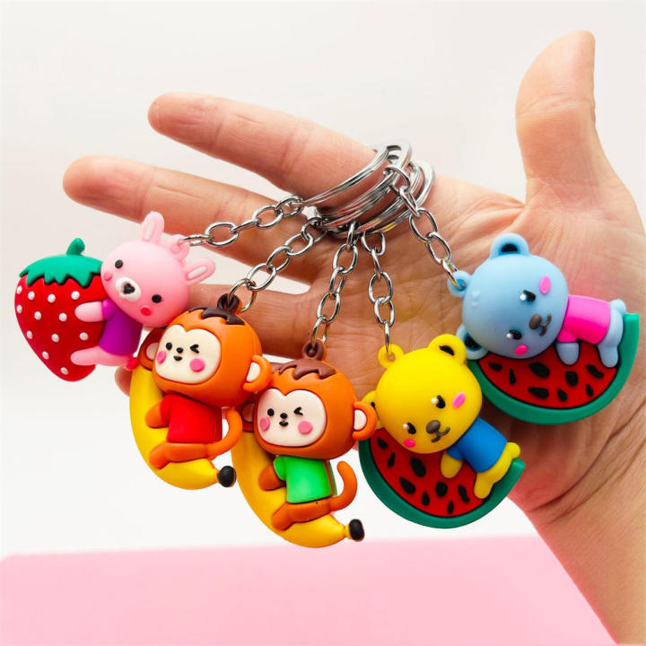 Cute Animal Keychains Novelty Keychains Gifts PVC Soft Rubber Keychain Watermelon Cartoon Animal Keychains Bear Daraz.lk