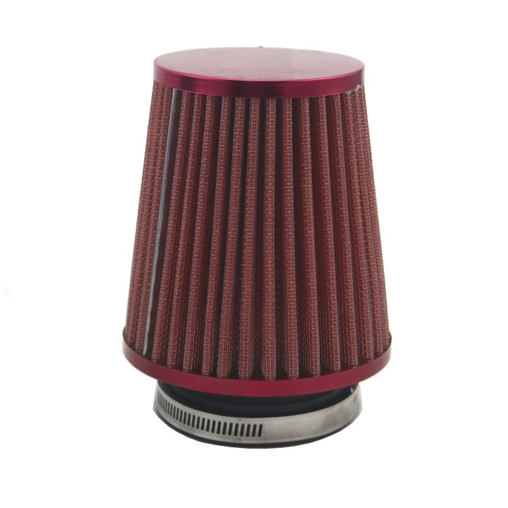 【Red】 Universal Car Air Filter 76mm 3 Inch H:90mm High Car Cold Air Filter Aluminum Non-woven Fabric Rustproof