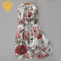 Bohemian Style Dress Bohemian Style Floral Print Midi Dress with Lace-up Strap Fashion Trend Women Lapel Dress. 
