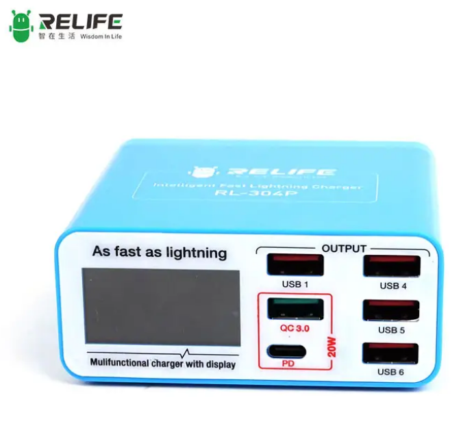 RELIFE RL-304P PD3.0+QC3.0 Smart 6 USB Digital Display Lightning Charger