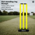 Boldfit Cricket Stumps with Stand Cricket Kit Plastic Wickets for Cricket Standard Wickets for Cricket Ground, Match, Tournament Stump with Stand & Bails- Fluorescent Green -Plastic Wickets Set NUZ. 