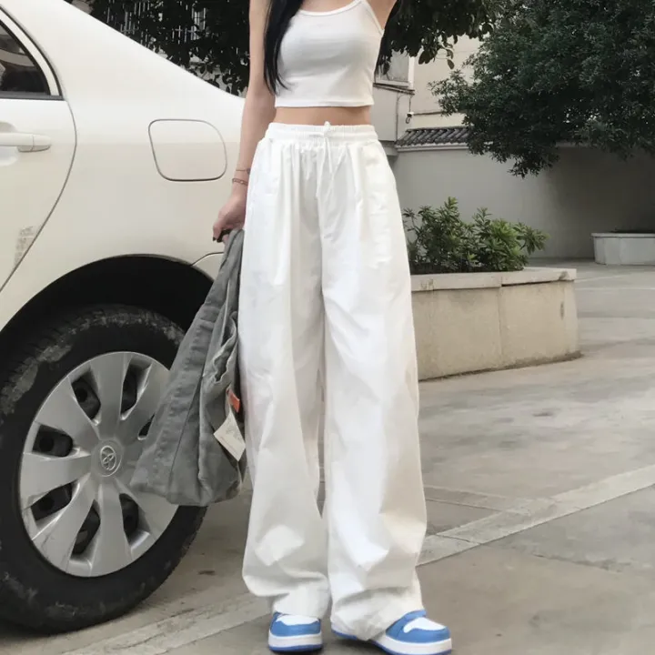 White%20Pants%20Overalls%20Casual%20Mopping%20Trousers%20Women's%20Spring%20and%20Autumn%20Straight%20Wide%20Leg%20Pants%20Loose%20Sports%20High%20Waist%20-%20Image%202