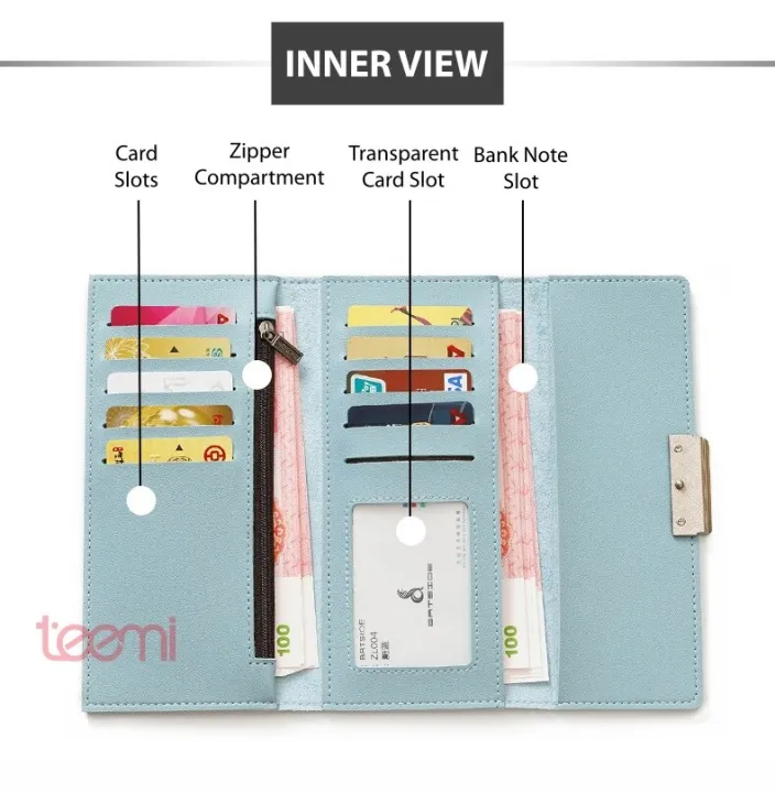 TEEMI%20Women's%20Long%20Purse%20Fold%20Wallet%20PU%20Leather%20Dompet%20Panjang%20Wanita%20Multi%20Compartment%20Card%20Slots%20Inner%20Zip%20Beg%20Raya%20-%20Image%206