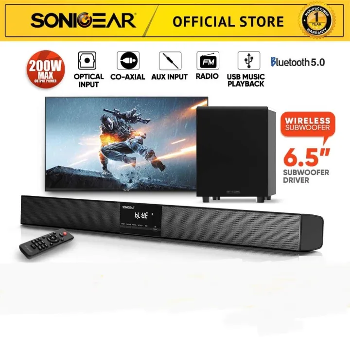 SONICGEAR TV SOUNDBAR SUBWOOFER BT6500 BLUETOOTH SPEAKER | 6" SUBWOOFER | 200W MAX OUTPUT