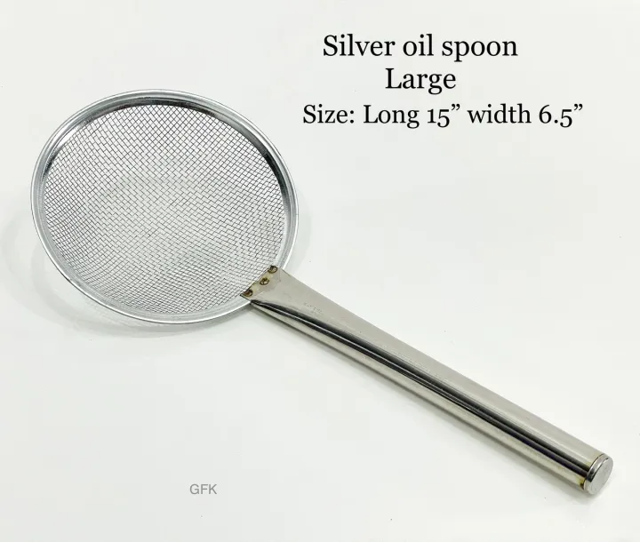 Silver Oil Spoon – Large Size – 15" Long Handle with 6.5" Wide Bowl – Premium Quality for Cooking