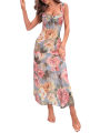 Yfashion Women Nightgowns Sleeveless Sleepwear Breathable Low Cut Maxi Dress Trendy Floral Print Long Dress. 