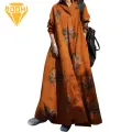 Ethnic Style Dress Boho Floral Maxi Dress for Women Plus Size A-line Ethnic Style with Long Sleeve Turn-down Collar Spring Fall Ankle Length Retro Ethnic Maxi Dress. 