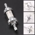 Universal Chrome Glass Fuel Petrol crude oil engine Inline Filter 5/16 "8mm Silver for Motorcycles. 