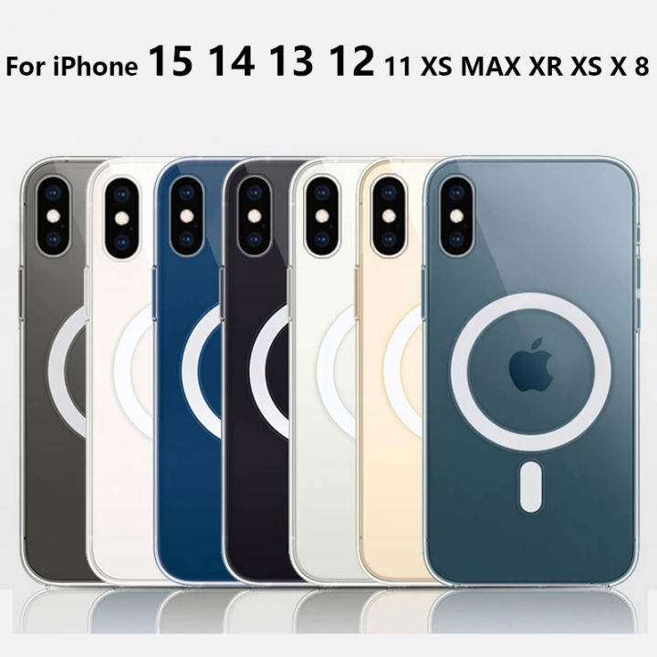 Clear Macsafe Magnetic Case For iPhone 16 15 14 13 12 Mini 11 Pro Max SE 2022 2020 8 XR XS X Magsafe Case Transparent Back Cover