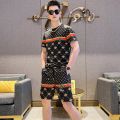 Popular Men's Suits Ice Silk Thin European Goods Jacquard Fashion Short SleeveTT-shirt Shorts Men's Home Wear. 