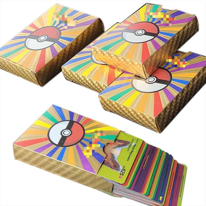 55 PCS/Set Rainbow Pokémon Cards Pokemon Board Collection Game Cards Pikachu Cards Gift for Boys Golden/Sillver/Black Color Pokémon Cards