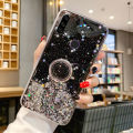 Casinglee for Huawei Y6P case Shiny Ring Glitter Soft Transparent Holder Stand Back cover with String for Huawei Y6P Phone cases cover Stars Moon Girls For girls and Boys. 