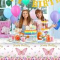 birthday decoration Pink Purple Butterfly Waterproof Tablecloth Spring Butterfly Theme Birthday Party Decoration Girl 1st Birthday Party Baby ShowerBalloons. 