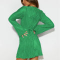 Yfashion Women Long Sleeves Dress Elegant Flare Sleeves High Waist A-line Skirt Simple Solid Color Slim Fit Lace-up Dress. 