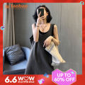 【WEJA】Dress Women's Solid Color Summer Sleeveless Straight Loose Leisure Slimming Mid Length Long Length Tummy Hiding Base Strap Sundress. 