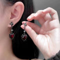 Gothic Star Sutd Earring Dark Red Heart Drop Zircon Earrings Y2K Cross Love Stone Pendant Earring Irregular Crystal Aesthetic Egirl Accessories. 