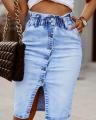 Summer Denim Skirt Women's Half Length Skirt New Split Retro Split Fashion Button Long Retro Old Hip Pocket Rock Cowboy. 