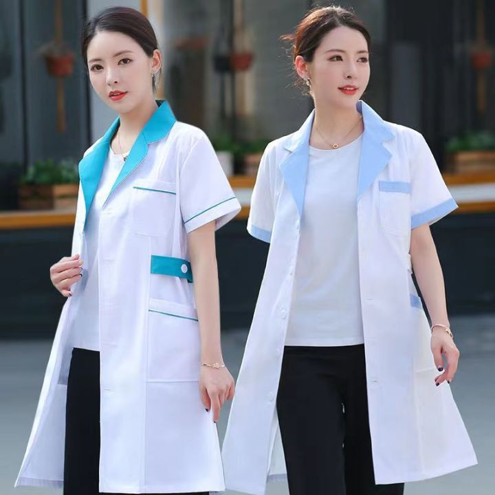 White Gown Hospital Pharmacy Summer Thin Short-Sleeved Health Care Women's Long Sleeve Thick Nurses' Uniform Pharmacy Beauty Work Clothes