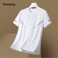 Sutuiying 2025 New MINISO Ice Silk Short Sleeve T-shirt for Men's New Thin Breathable Quick Drying Large Mesh Ice Feel Quick Drying Clothes. 