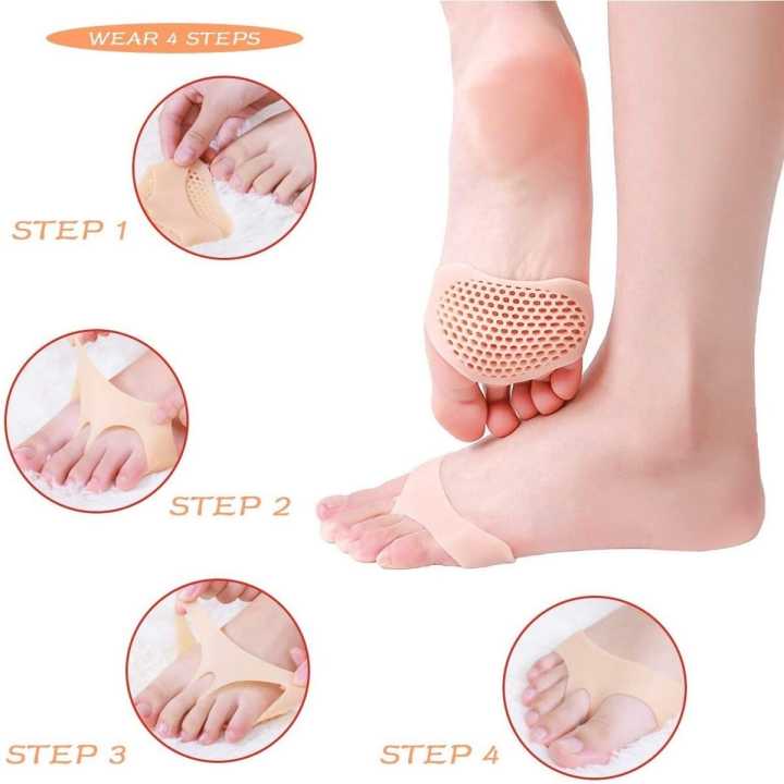 1 Pair Breathable Gel Forefoot Metatarsal Pads Silicon Half Yard Othotics Pain Relief Massage Anti-slip Foot Cushion