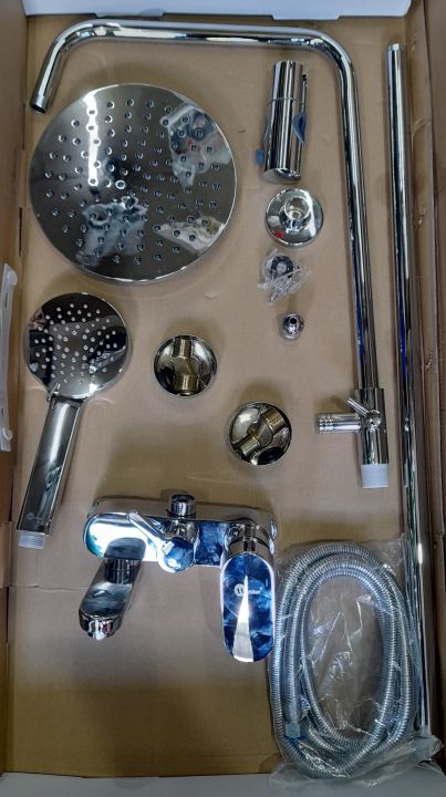 Miller%203%20in%201%20Shower%20Set%20Jet%20/%20Overhead%20Shower%20Telephone%20Shower%20Bath%20Mixer%20Tap%20with%20SS%20Flexible%20Hose%20Bracket%20and%20Fittings%20Round%20Luxury%20Heavy%20-%20Image%202