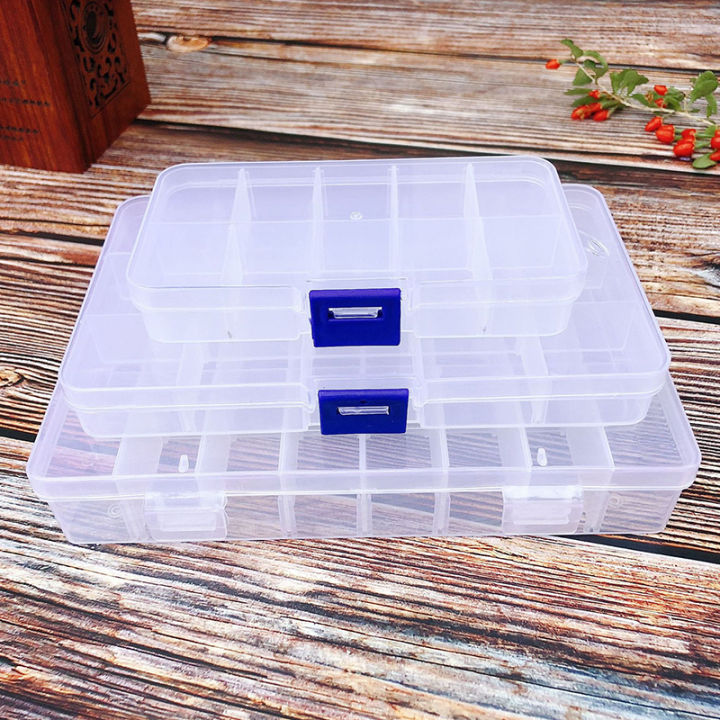 10/15/24 Grids Compartment Transparent Container Box Jewelry Packing Plastic Box MJK