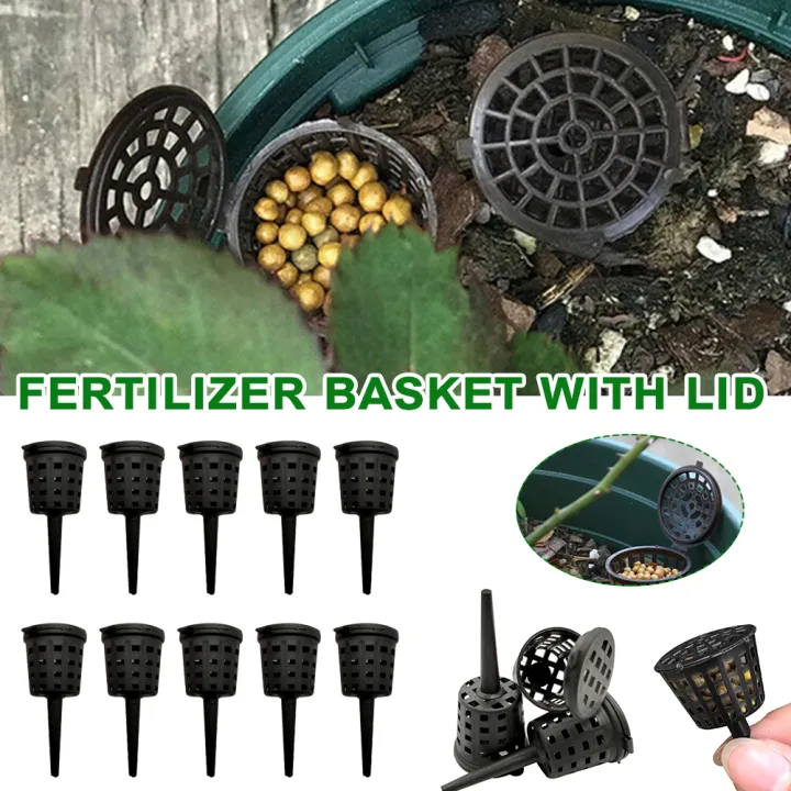 【ZOSR】10/20/30/40/50Pcs Plastic Fertilizer Basket with Lid Corrosion-Resistant Garden Fertilizer Container Mesh Box for Succulent Bonsai Orchid