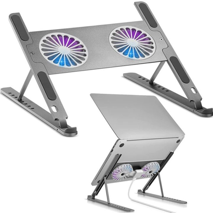 HXSJ Laptop Cooling Fan Desk Stand Foldable Notebook Aluminum Cooler Holder 2 Fans Laptop Cooling Pad for Macbook PC