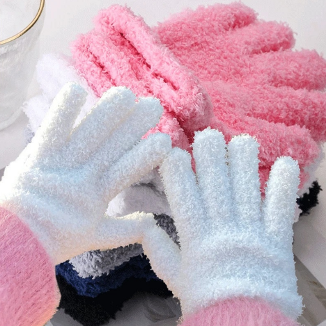 Plush Coral Fleece Women Outdoor Cycling Gloves Solid Color Full Finger Mittens Unisex Winter Warm Accessory