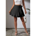 Yfashion Women Ruffle Skirt Summer Elegant High Waist Lace-up Simple Solid Color Short Skirt For Date Beach Party. 